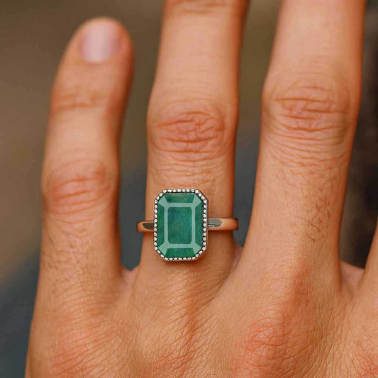 Handcrafted Sterling Silver Premium Emerald Gemstone Ring for Him