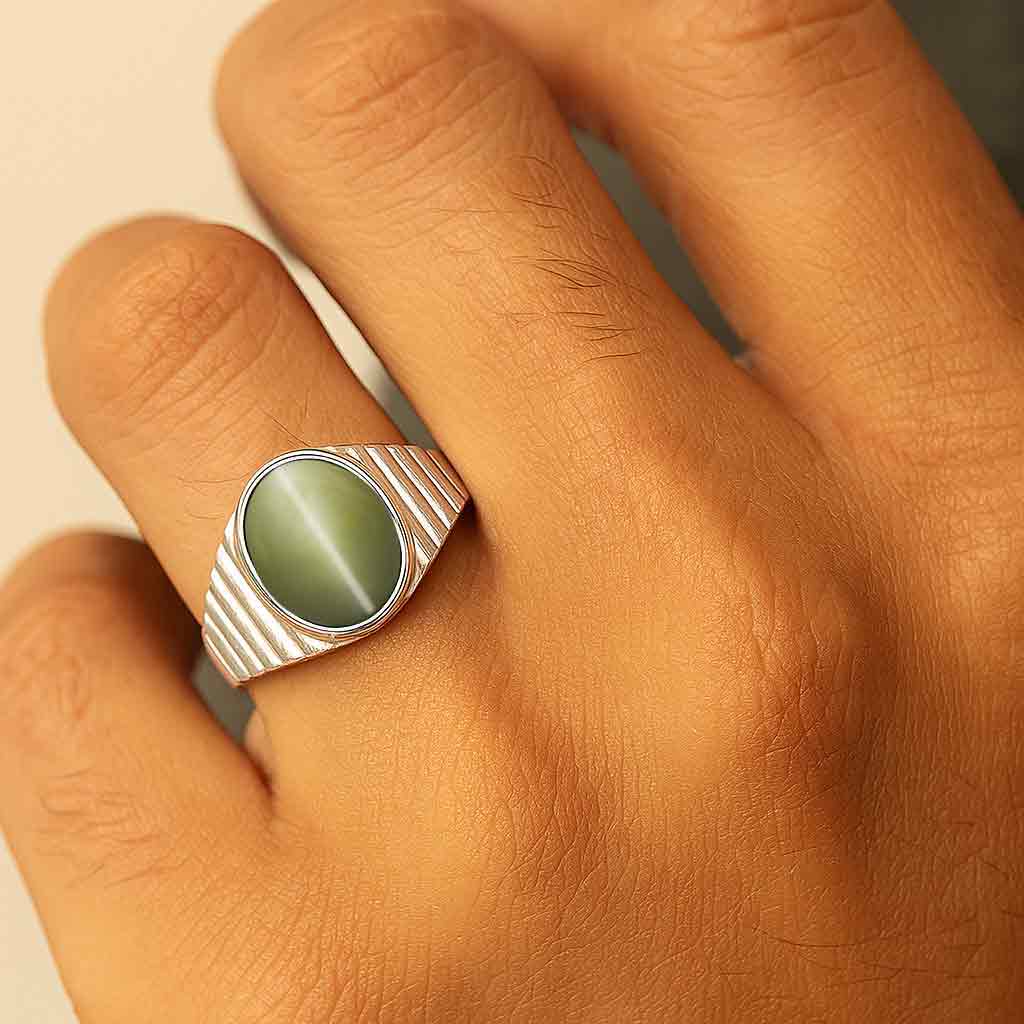 Authentic 925Silver Cat's Eye Stone Ring for Men