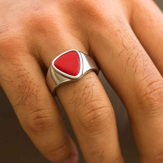 Luxury Handmade 925 Silver Red Coral Ring for Men