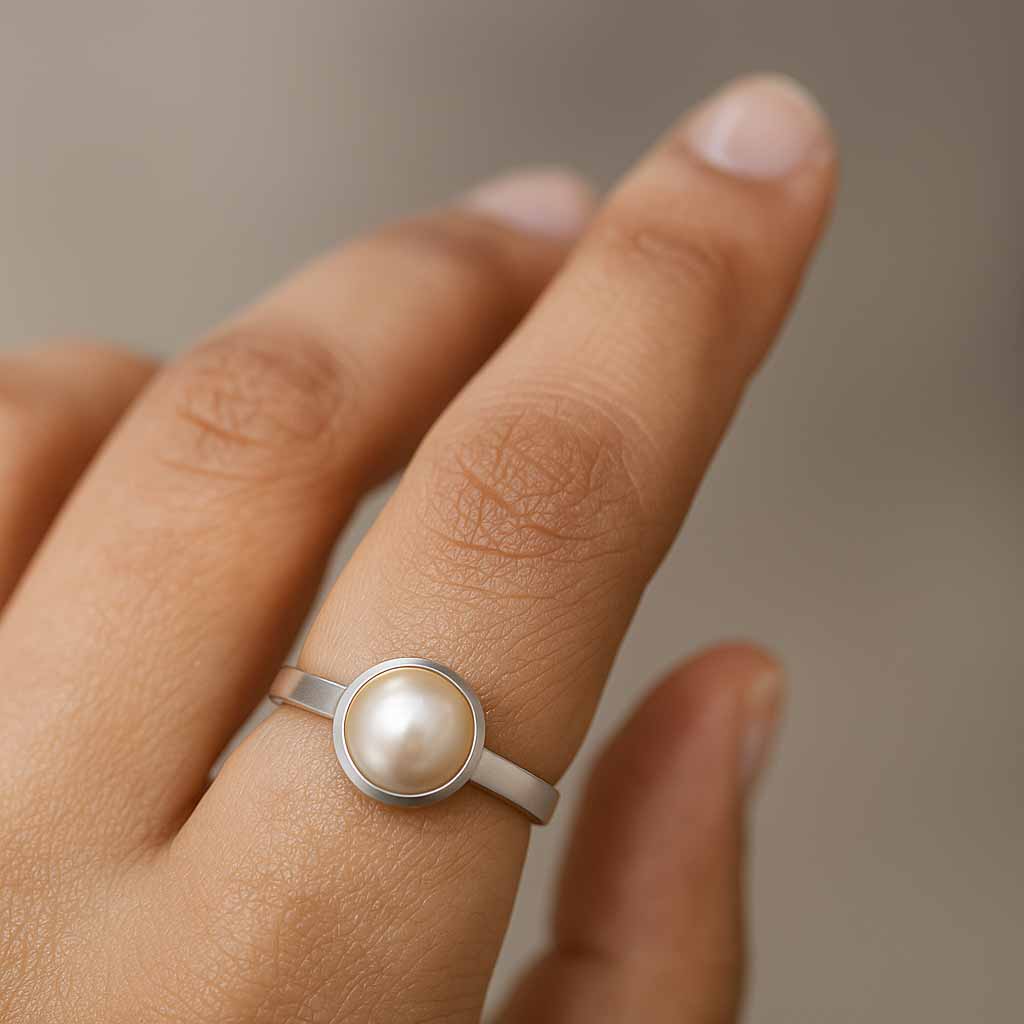 Traditional Sterling Silver Natural Pearl Stone Ring for Women