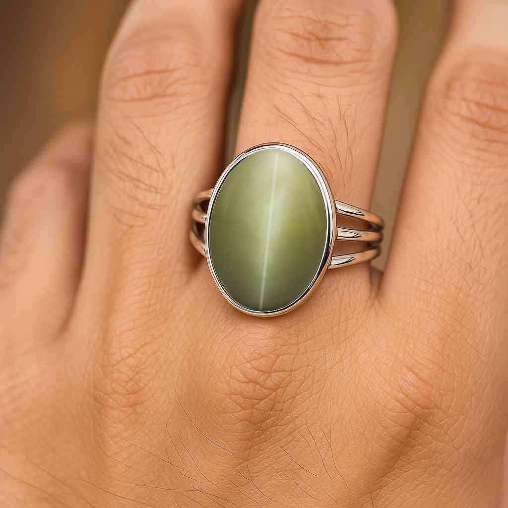 Classic Sterling Silver Men's Cat’s Eye Stone Ring