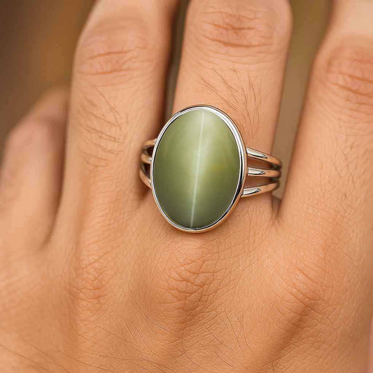 Classic Sterling Silver Men's Cat’s Eye Stone Ring