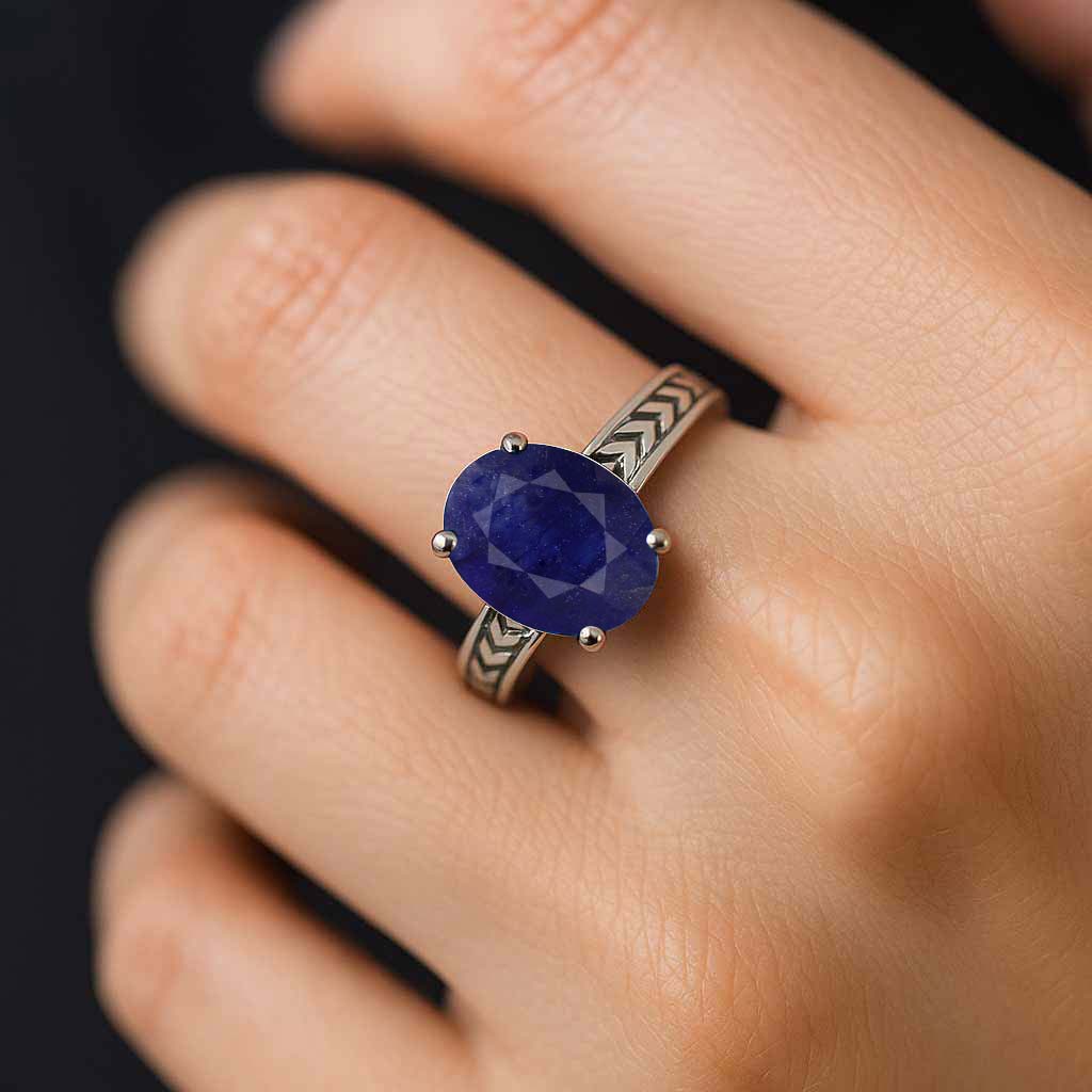 Unique Blue Sapphire Stone Sterling Silver Women’s Ring