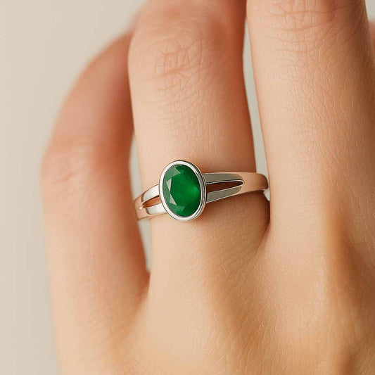 Royal Collection Pure Silver Emerald Ring for Women