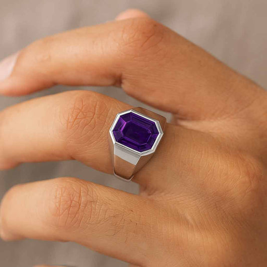 Modern 925 Sterling Silver Men’s Amethyst Ring