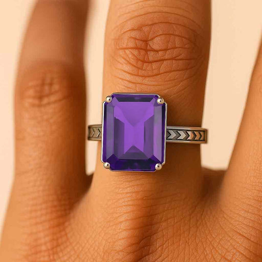 Traditional 925 Silver Amethyst Gemstone Ring for Men