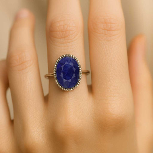 Stylish Daily Wear Blue Sapphire Ring in 925 Sterling Silver