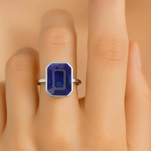 Blue Sapphire Gemstone Ring for Her in Sterling Silver