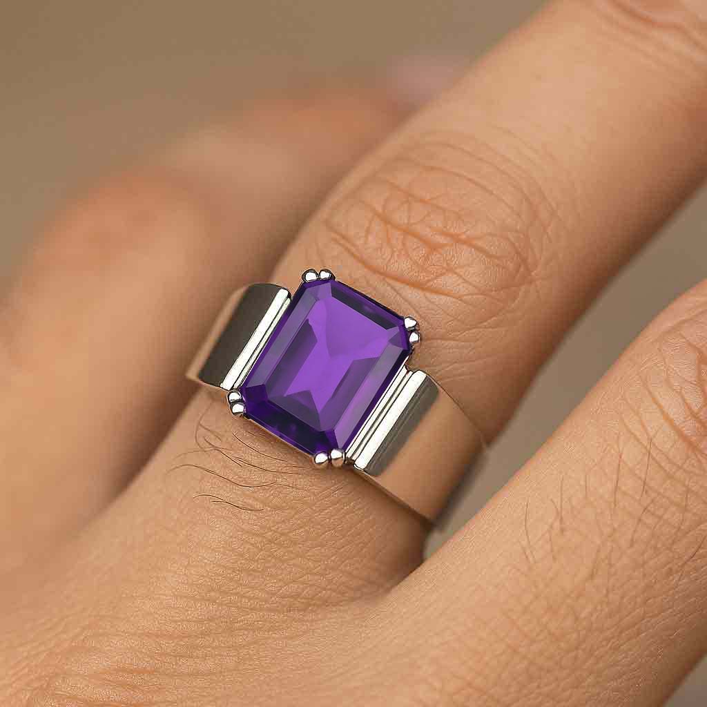 Vintage Sterling Silver Amethyst Ring for Men