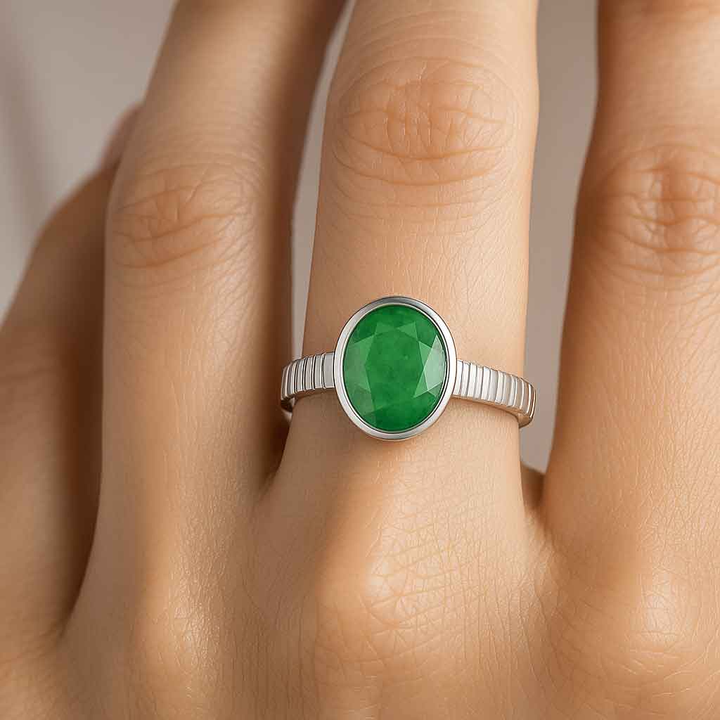 Royal Elite Sterling Silver Emerald Stone Ladies Ring