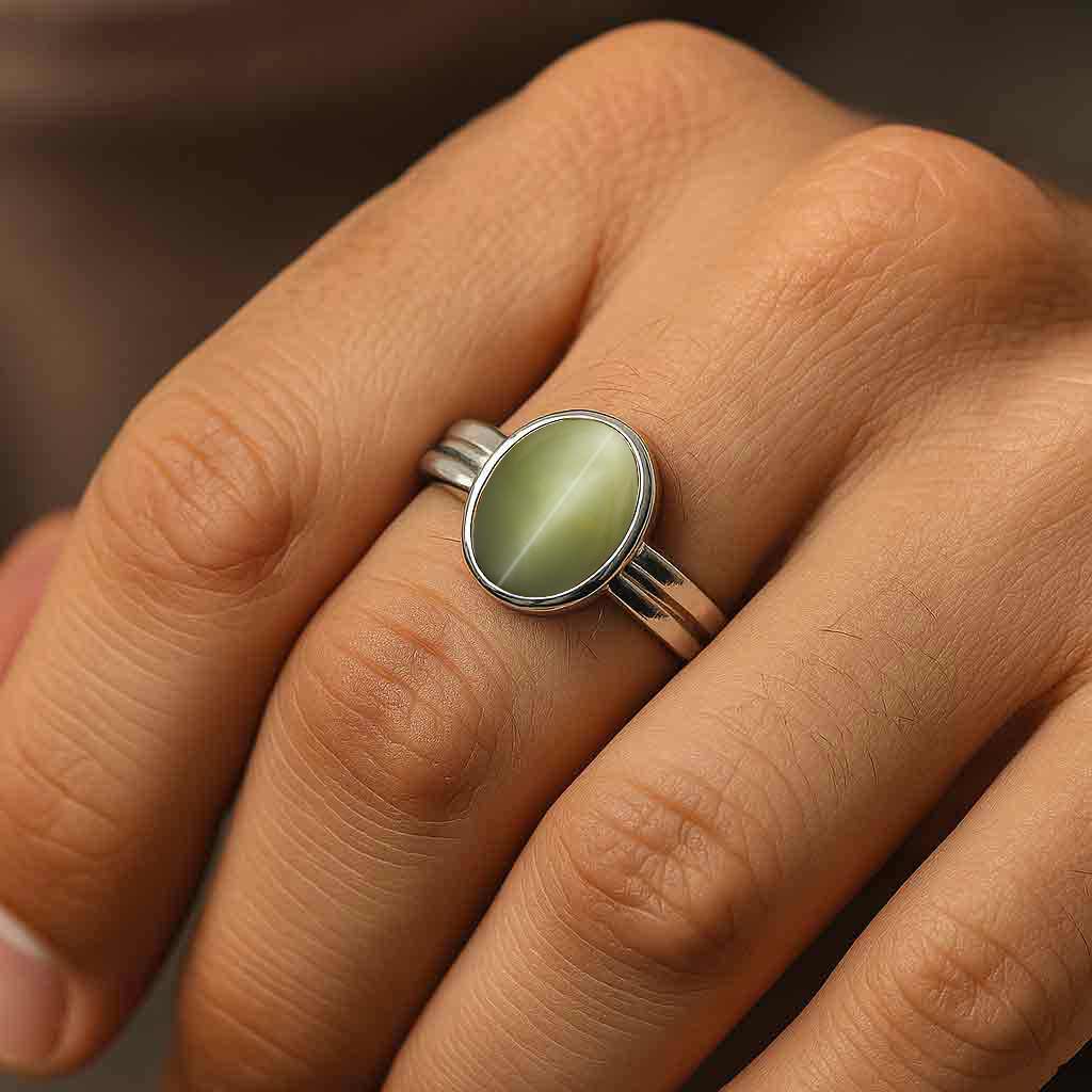 Classic 925 Sterling Silver Cats Eye Gemstone Ring for Men