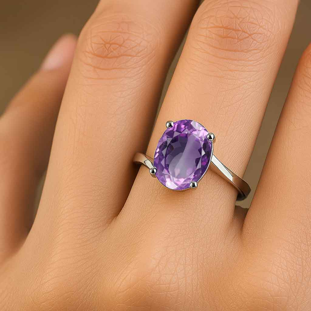 Elegant 925 Silver Amethyst Stone Ring for Her