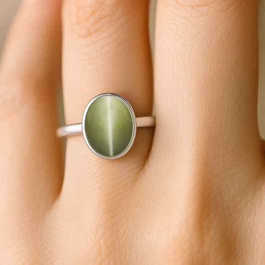 Elegant Sterling Silver Cat's Eye Gemstone Ring for Women