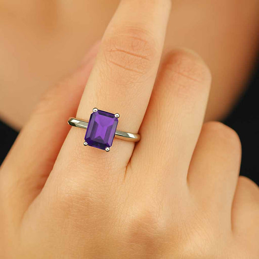 Stylish 925 Silver Amethyst Gemstone Ring for Female