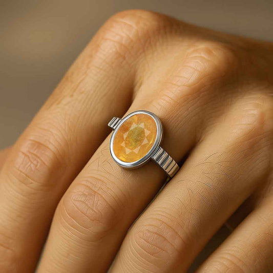 Luxury Sterling Silver Yellow Sapphire Ring for Male