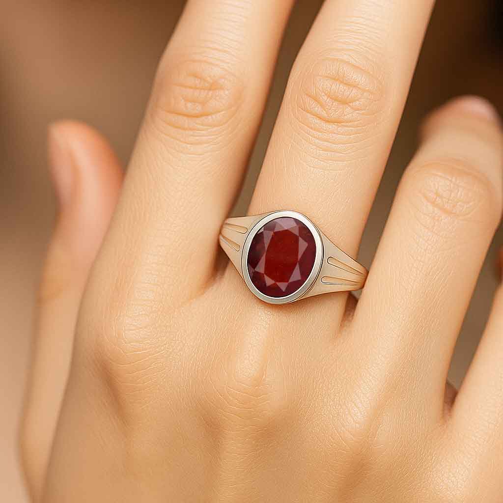 Pure Sterling Silver Hessonite Garnet Stone Ring for Women