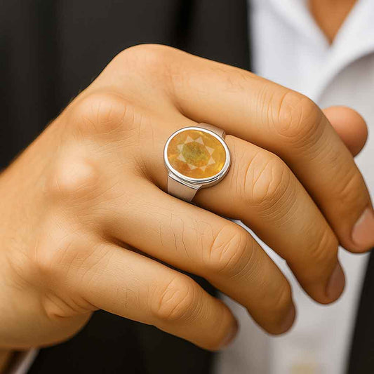 Premium Men's 925 Sterling Silver Yellow Sapphire Stone Ring