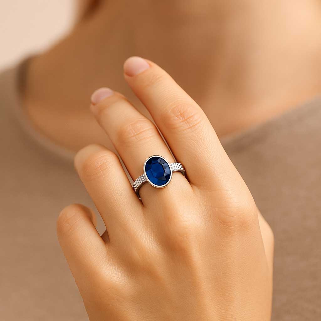 Handmade Sterling Silver Ring for Women with Blue Sapphire Gem