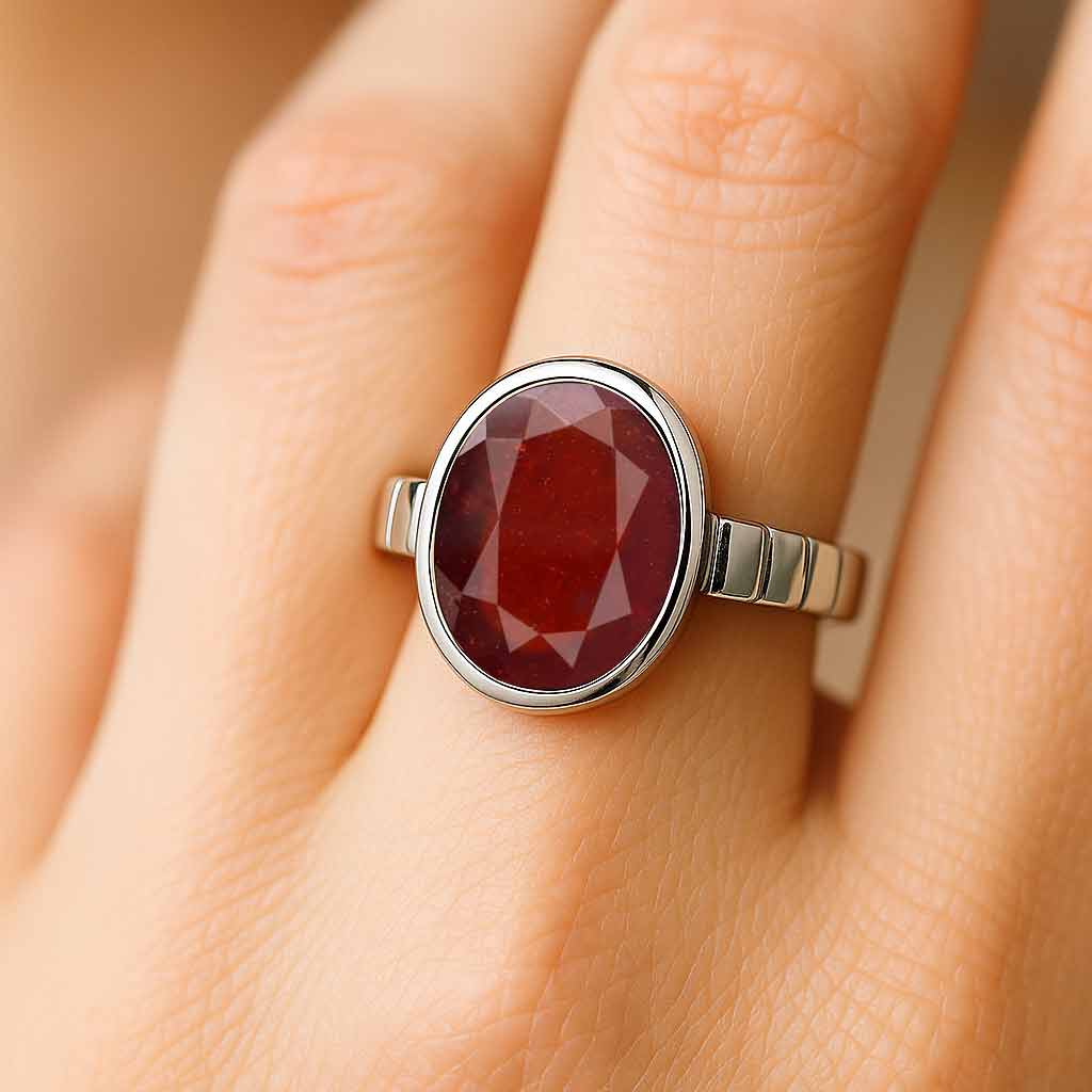 Pure Sterling Silver Hessonite Garnet Stone Ring for Women