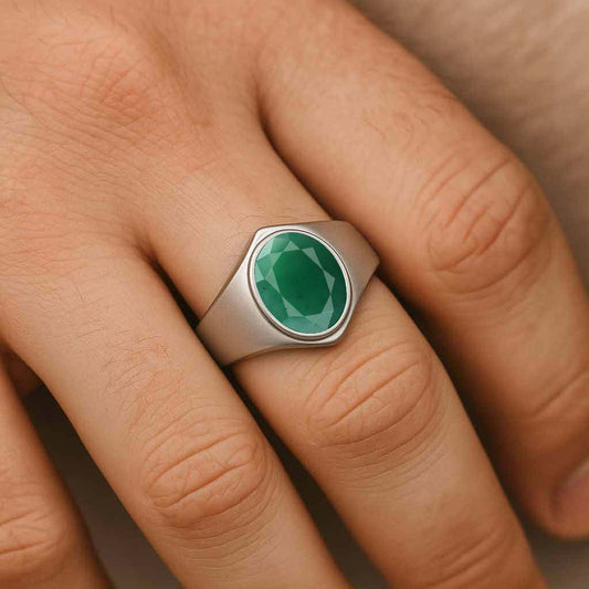 Elegant 925 Sterling Silver Emerald Gemstone Ring for Men