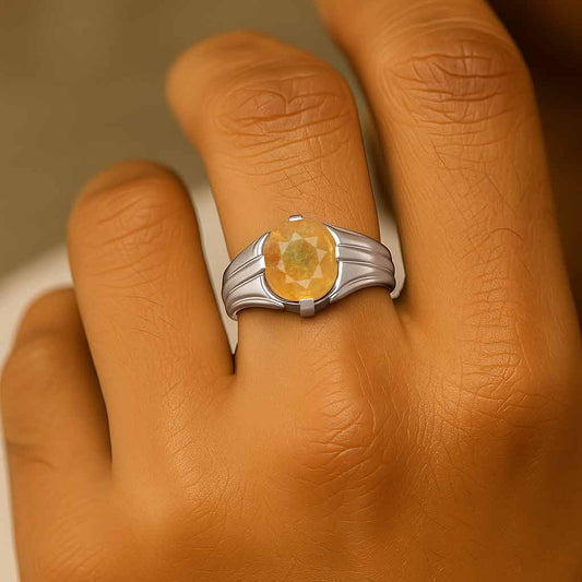 Designer 925 Sterling Silver Yellow Sapphire Ring for Him