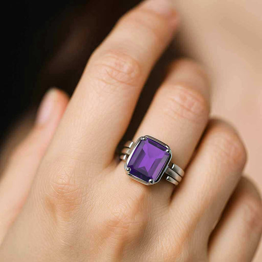 Designer 925 Silver Amethyst Gemstone Ring for Girl
