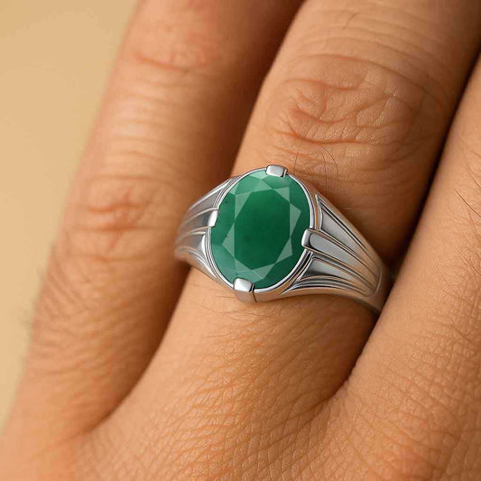Vintage 925 Sterling Silver Men’s Emerald Ring