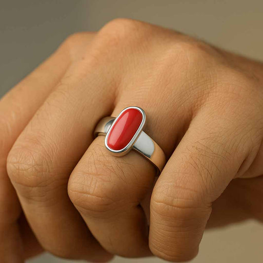 Unique Handcrafted Sterling Silver Red Coral Ring for Men