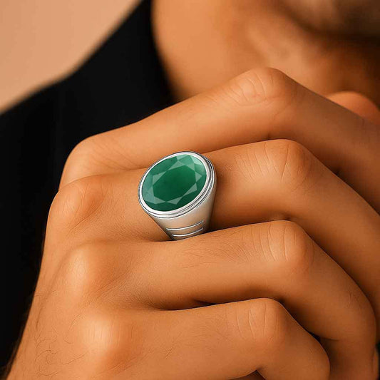 Classic Sterling Silver Emerald Ring for Male