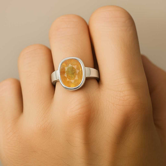 Modern Sterling Silver Men's Yellow Sapphire Ring
