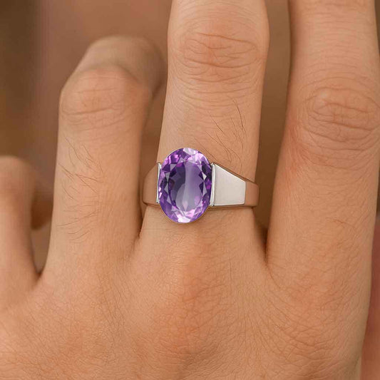 Classic Royal 925 Sterling Silver Men's Amethyst Stone Ring
