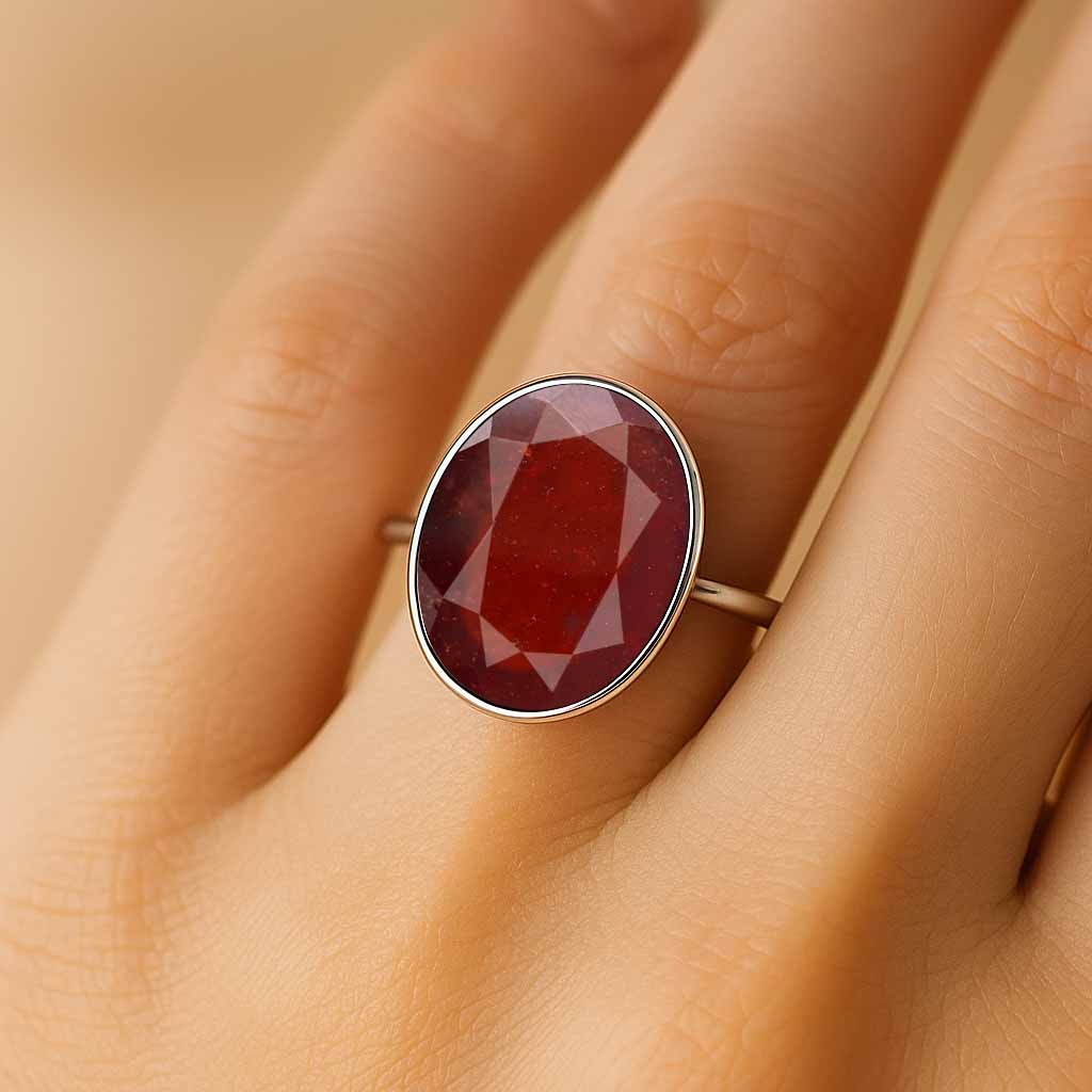 Modern Sterling Silver Hessonite Garnet Gemstone Ring for Women