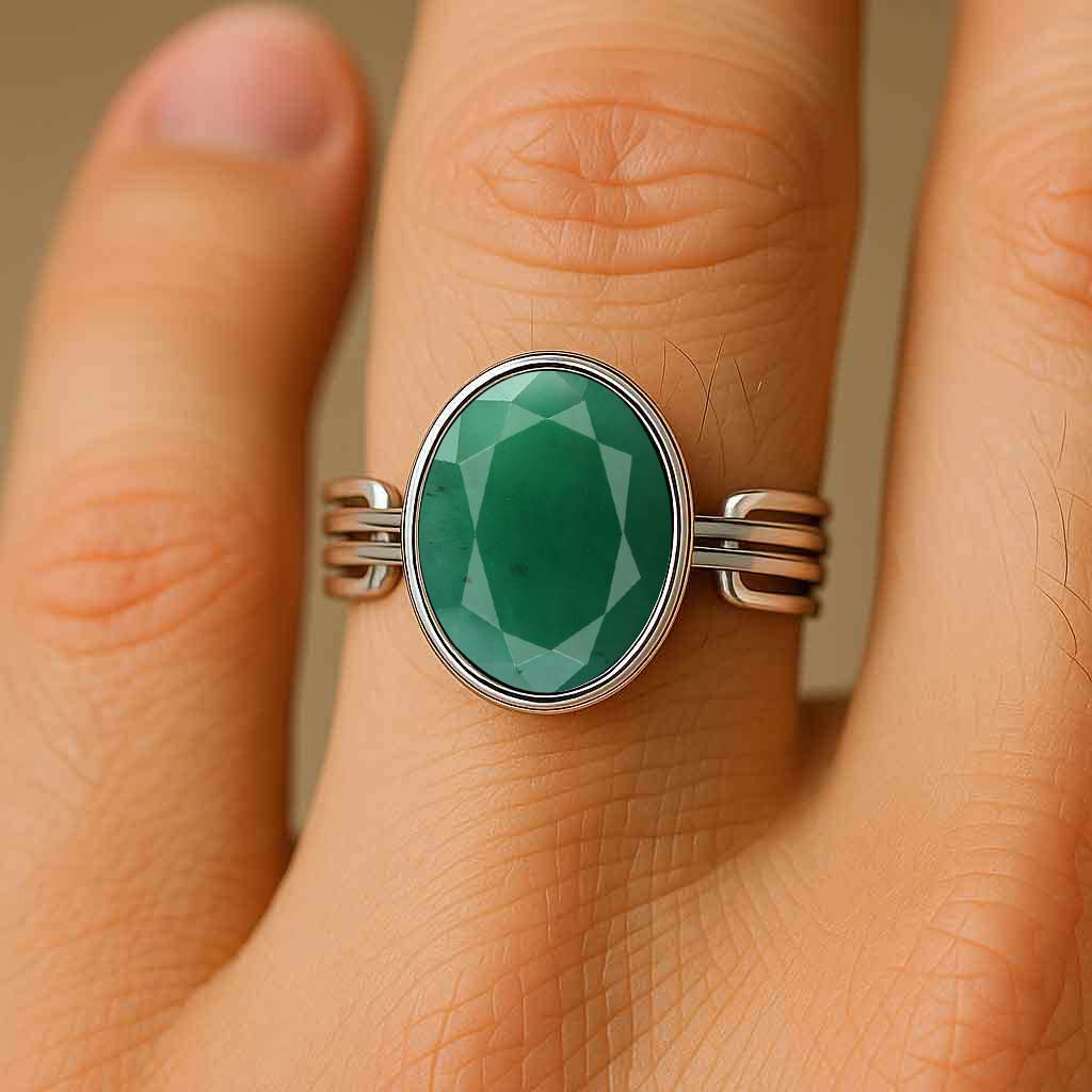 Designer Sterling Silver Emerald Gemstone Ring For Male