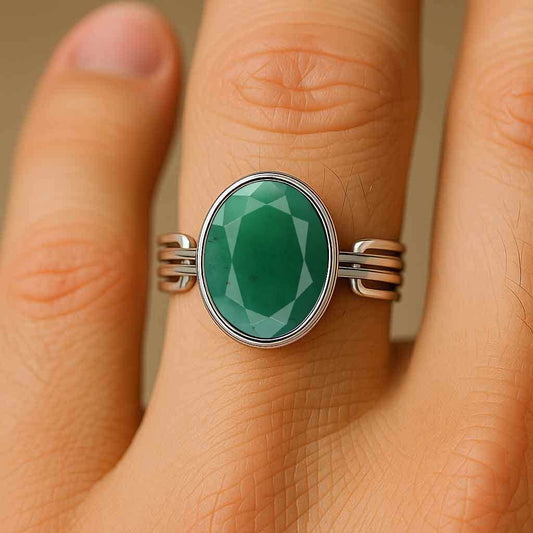 Designer Sterling Silver Emerald Gemstone Ring For Male
