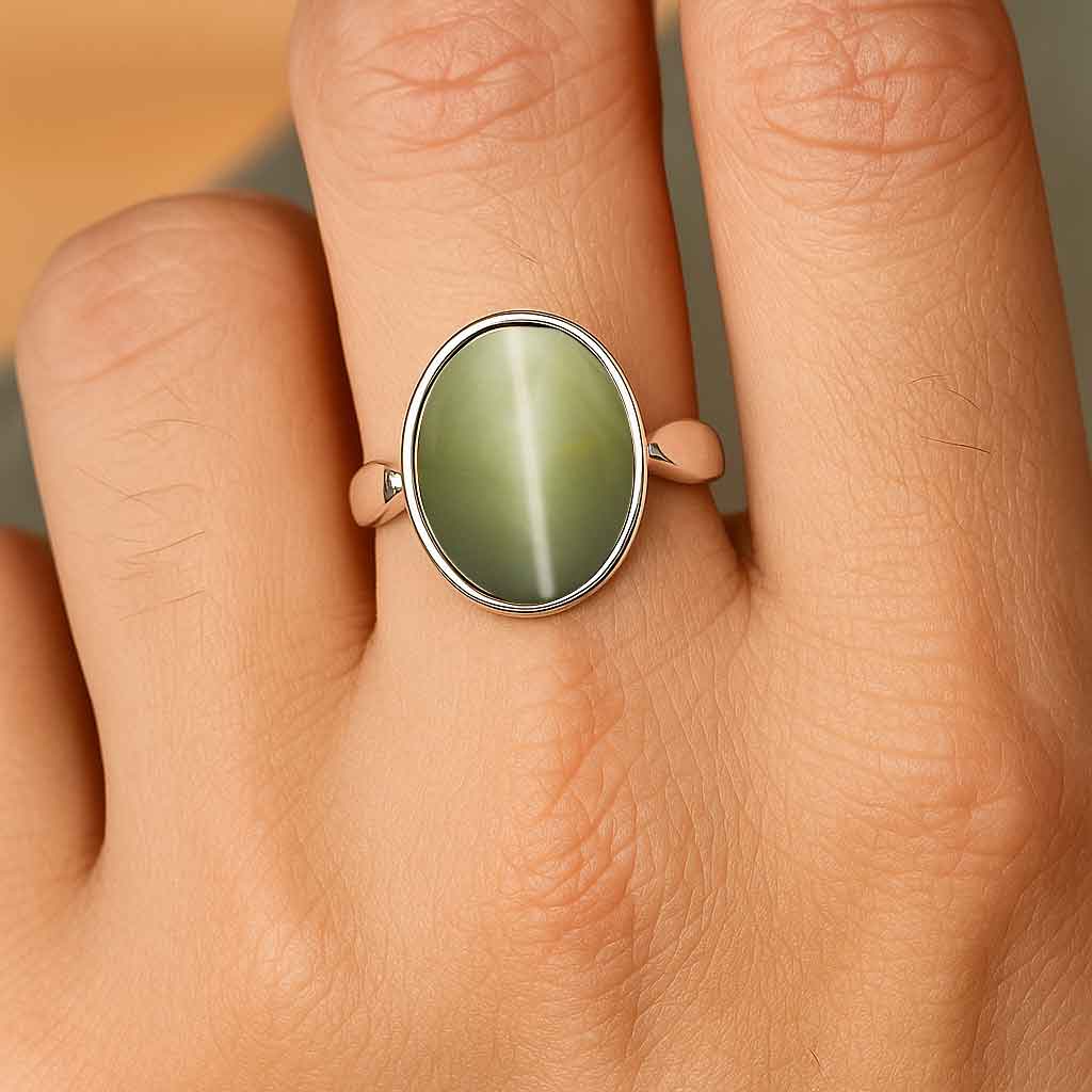 Royal Collection Sterling Silver Women’s Cat’s Eye Stone Ring