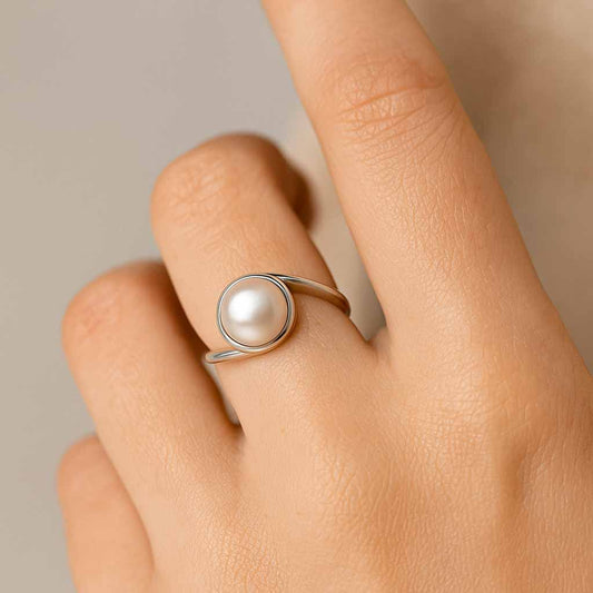 Luxury Sterling Silver Pearl Stone Ring for Ladies