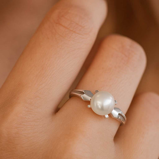 Stylish Sterling Silver Pearl Gemstone Ring for Women