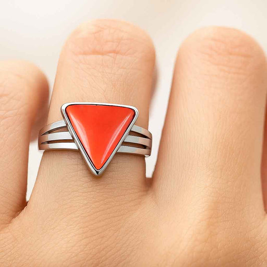 Luxury Heritage 925 Sterling Silver Red Coral Ring for Women