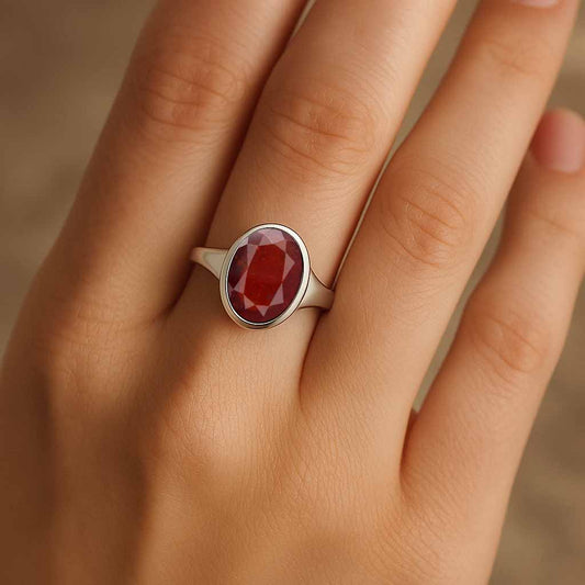 Stylish 925 Sterling Silver Hessonite Garnet Gemstone Ring for Women