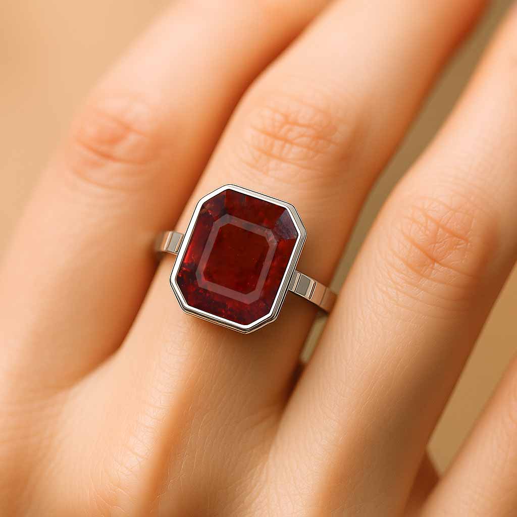 Classic Regal 925 Sterling Silver Hessonite Garnet Stone Ring for Women