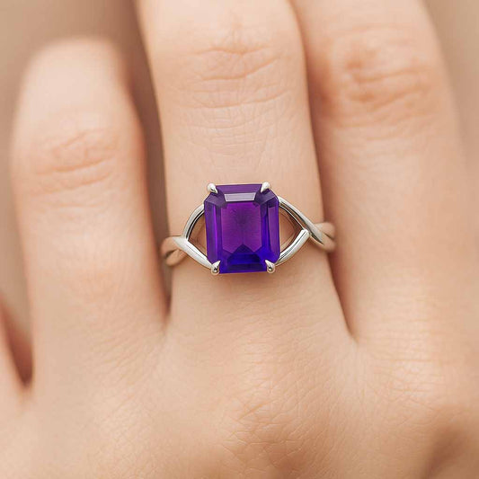 Classic 925 Sterling Silver Amethyst Ring for Women