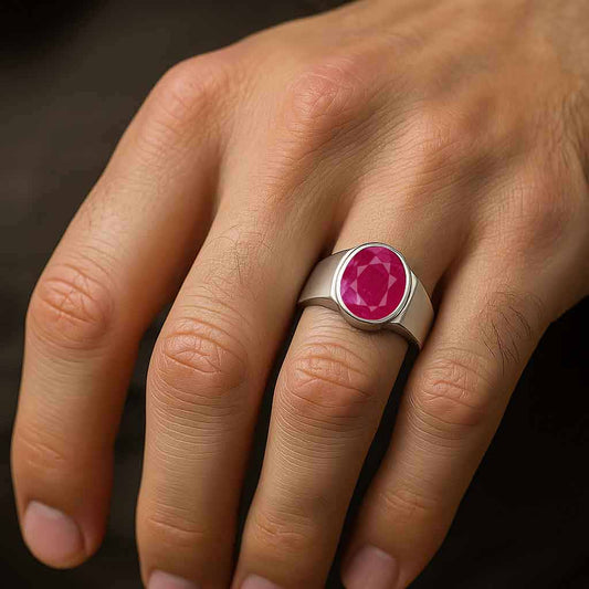 Premium Sterling Silver Men's Ruby Stone Ring