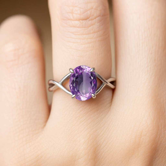 Modern 925 Sterling Silver Women's Amethyst Gemstone Ring