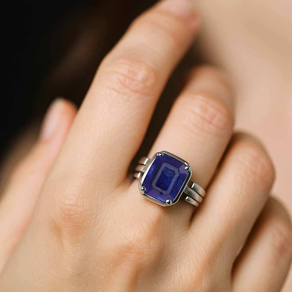 Luxury Women’s Blue Sapphire Ring - Pure Sterling Silver Metal