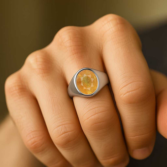 Oval Shape Yellow Sapphire Ring For Men In 925 Silver Metal