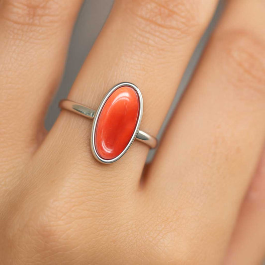 Vintage 925 Sterling Silver Women’s Red Coral Ring