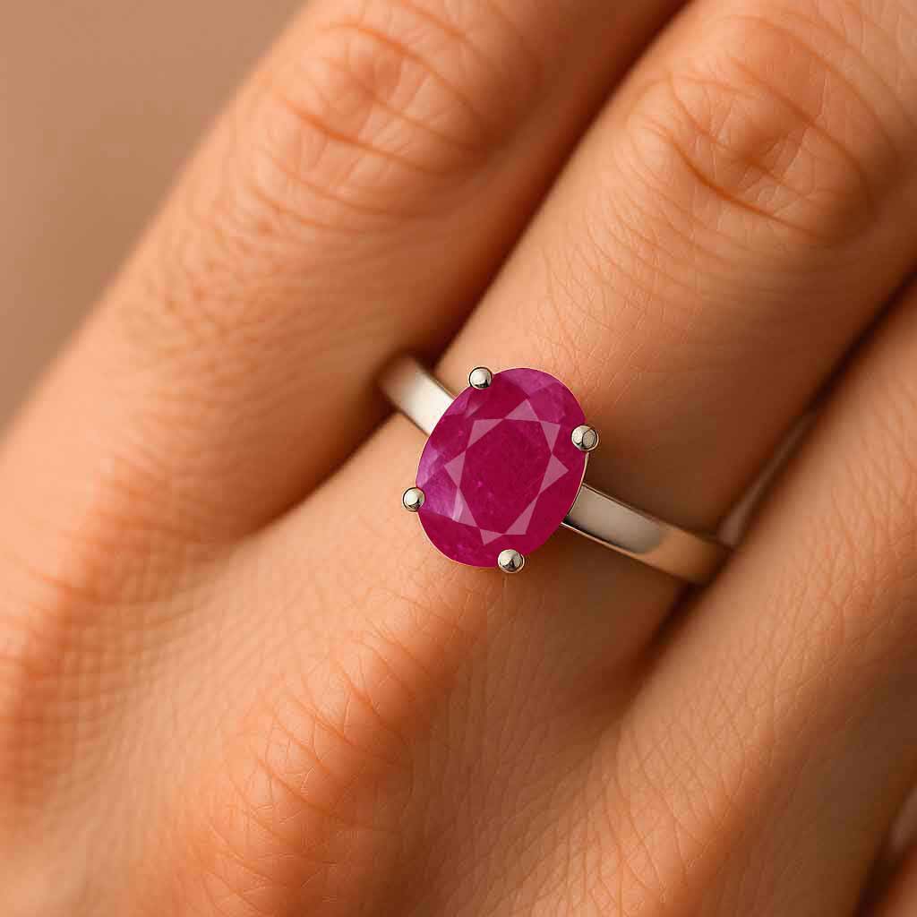 Pure 925 Sterling Silver Men's Ruby Gemstone Ring
