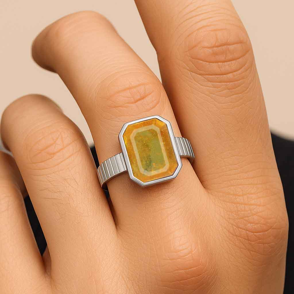 925 Sterling Silver Yellow Sapphire Stone Ring For Male