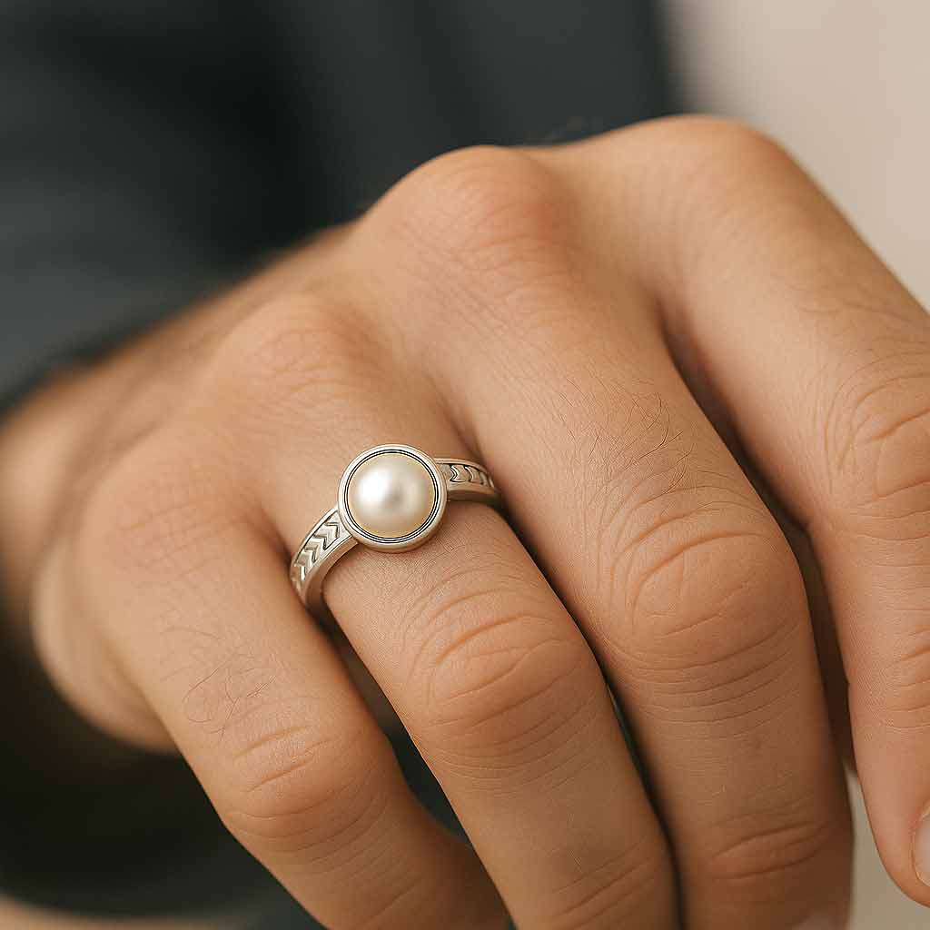 Pure 925 Sterling Silver Pearl Gemstone Ring for Men