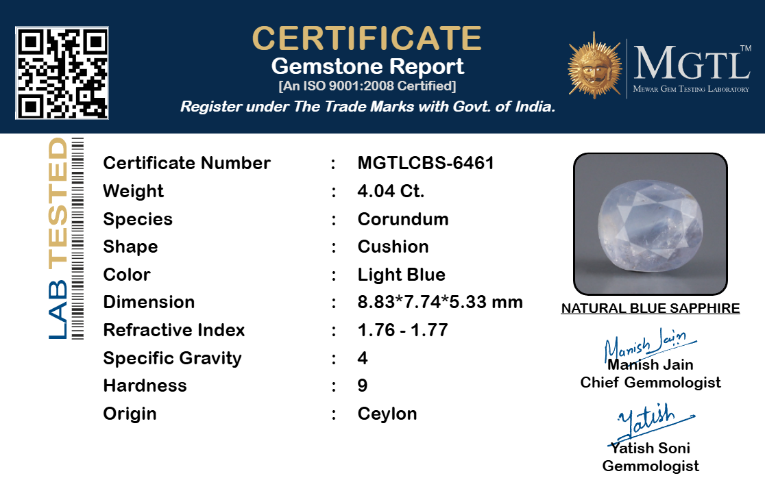 Blue Sapphire (Neelam) Gemstone - 4.04 Carats